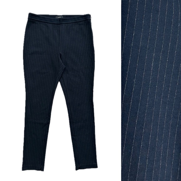 Theory High Waist Pinstripe Knit Skinny Pants with Zipper Ankles Blue 12 NWT - Picture 1 of 11